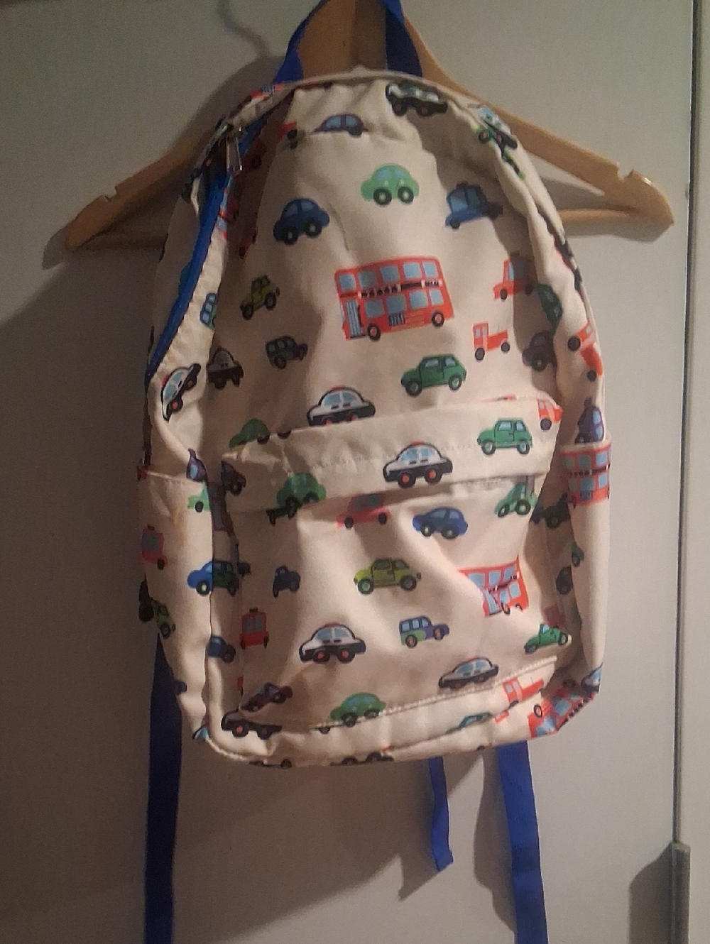 Cream Kids Backpack with Colorful Car & Bus Print